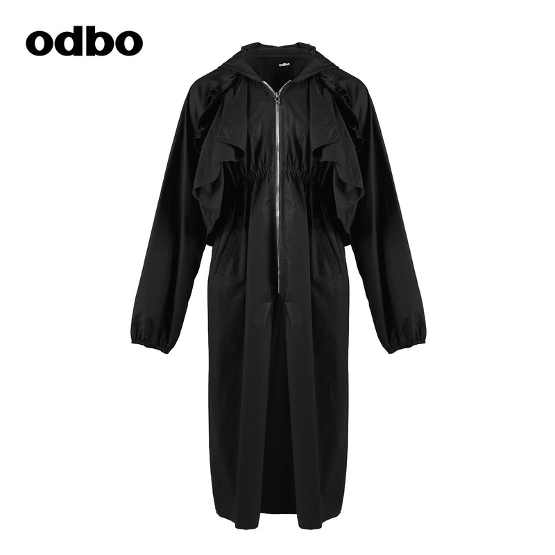【商場同款】odbo/歐迪比歐派克服外套女秋冬2022新款中長款風衣