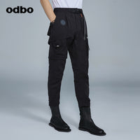 Odbo潮牌口袋織帶工裝褲男秋冬百搭2022新款鬆緊腰直筒休閒長褲