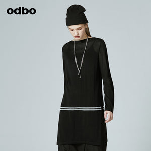 Odbo/歐迪比歐專櫃同款設計師品牌20夏女圓領中長款長袖針織上衣