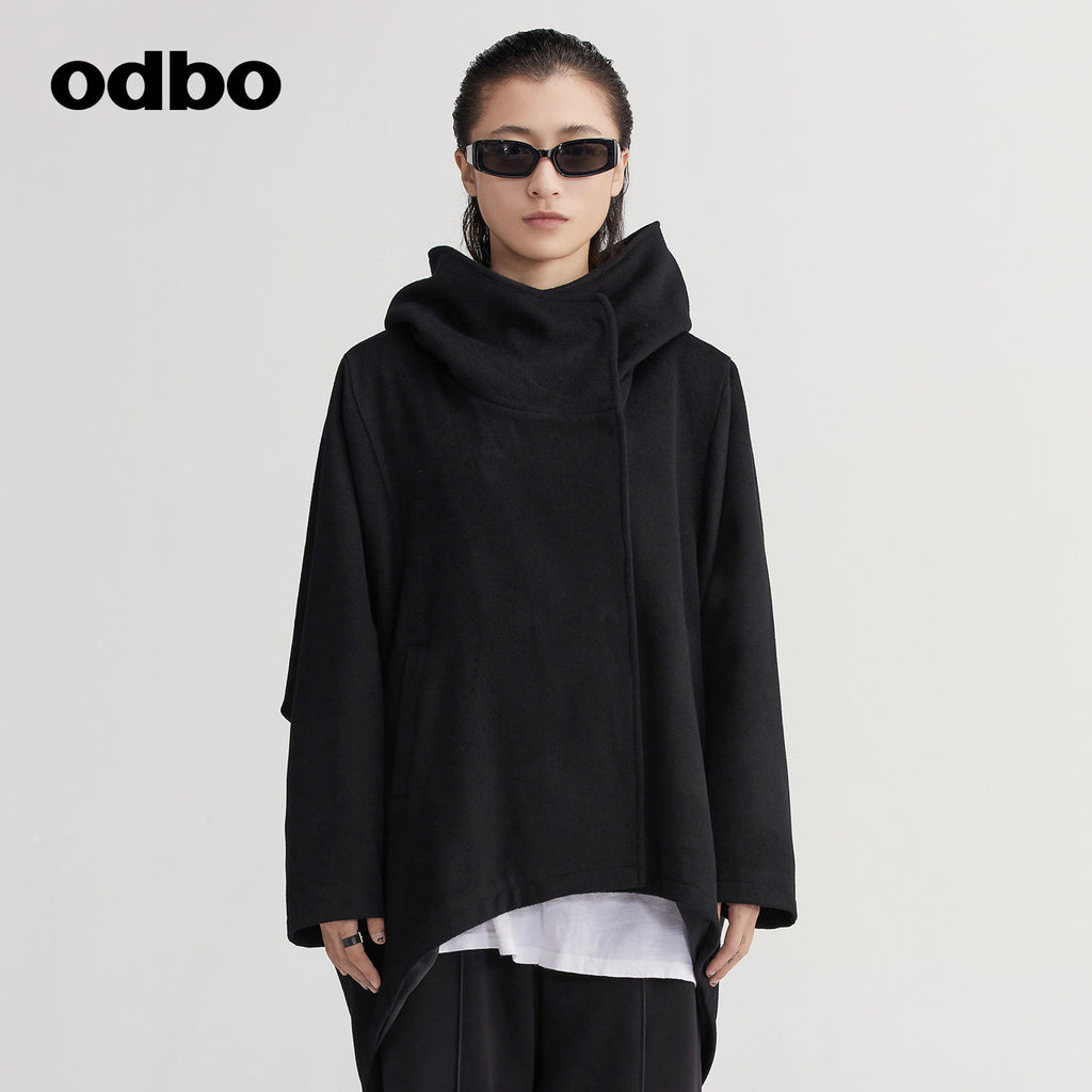 【商場同款】odbo/歐迪比歐秋冬女毛呢外套女中長款雙面呢子大衣