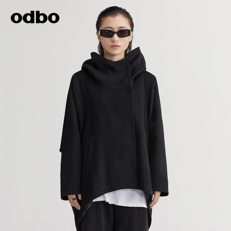【商場同款】odbo/歐迪比歐秋冬女毛呢外套女中長款雙面呢子大衣