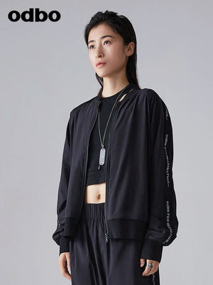 【商場同款】odbo/歐迪比歐時尚潮流運動風黑色短外套女百搭上衣
