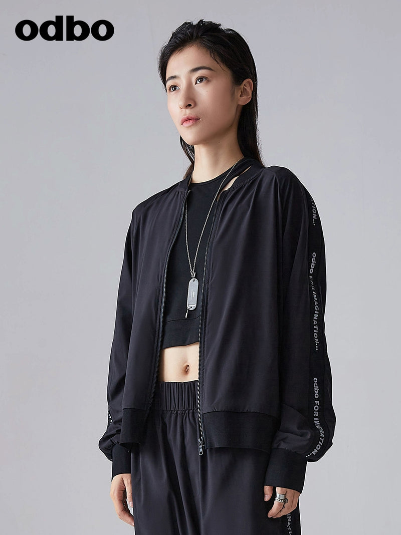 【商場同款】odbo/歐迪比歐時尚潮流運動風黑色短外套女百搭上衣