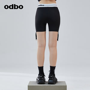 Odbo logo印花束腰時尚運動騎行褲女夏季2022年新款百搭薄款短褲