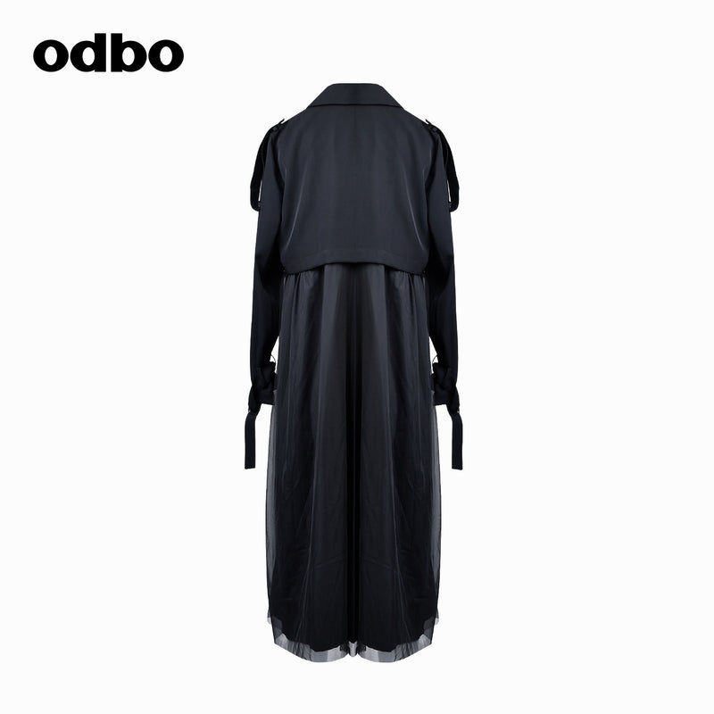 Odbo拼接設計感小眾風衣外套女中長款2022年秋冬氣質百搭顯瘦潮