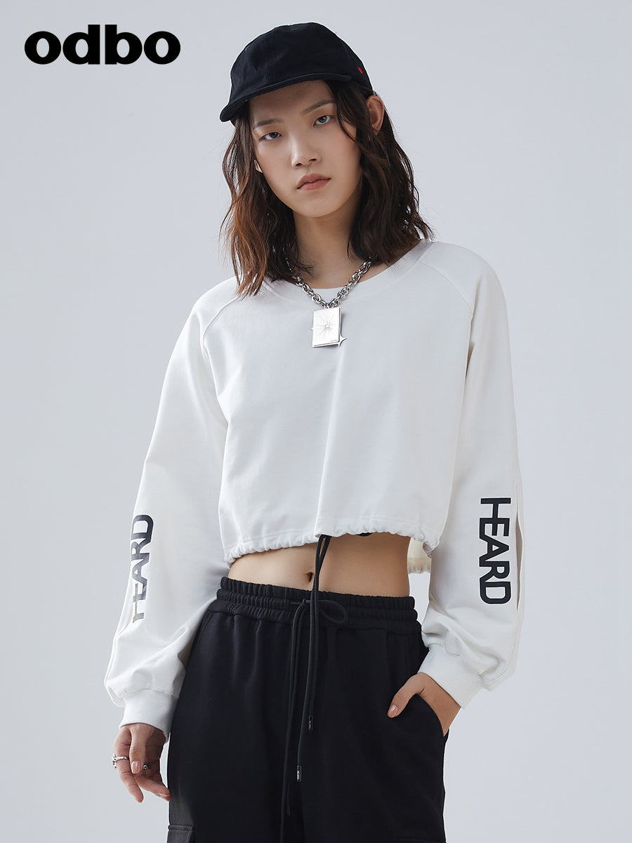 Odbo/歐迪比歐夏季2022新款短款針織衛衣女設計感小眾休閒上衣潮