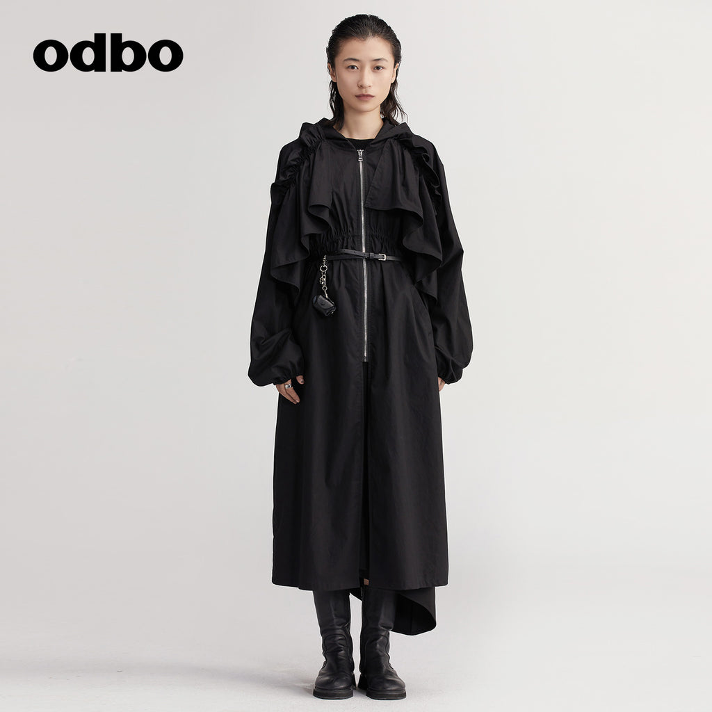 【商場同款】odbo/歐迪比歐派克服外套女秋冬2022新款中長款風衣