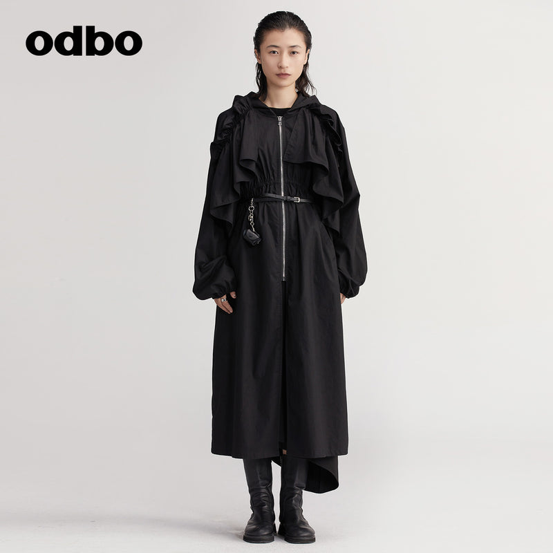 【商場同款】odbo/歐迪比歐派克服外套女秋冬2022新款中長款風衣