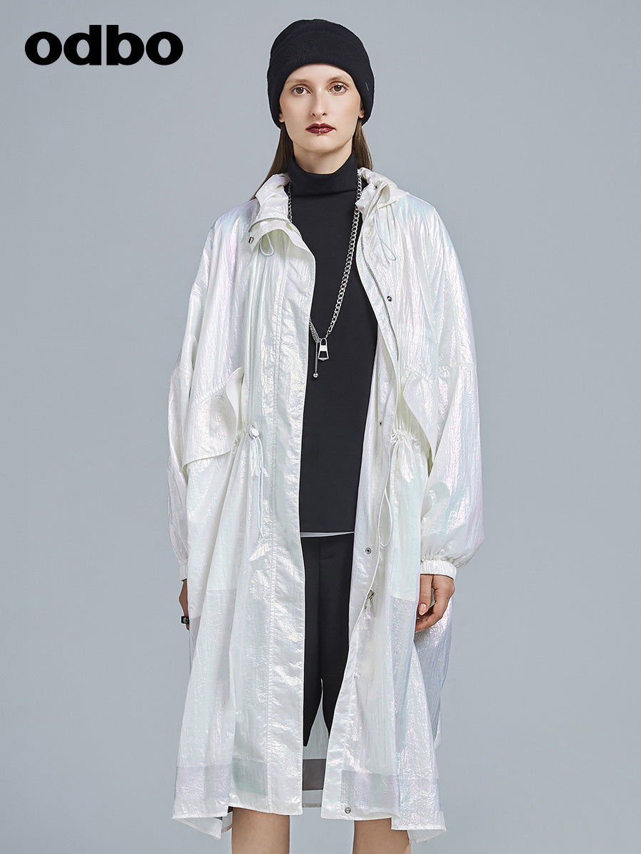 odbo幻彩長 外套女 2022年新款 百搭 過膝收腰風衣
