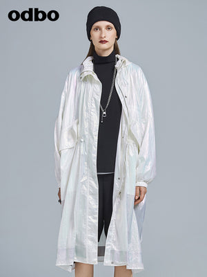 odbo幻彩長 外套女 2022年新款 百搭 過膝收腰風衣