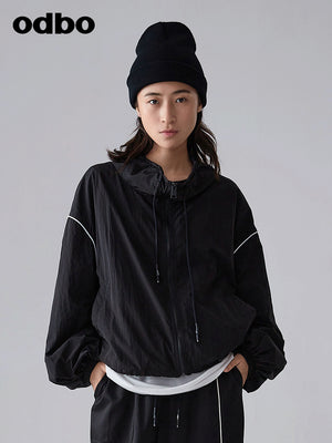【商場同款】odbo/歐迪比歐春裝2022年新款運動短外套女防風上衣