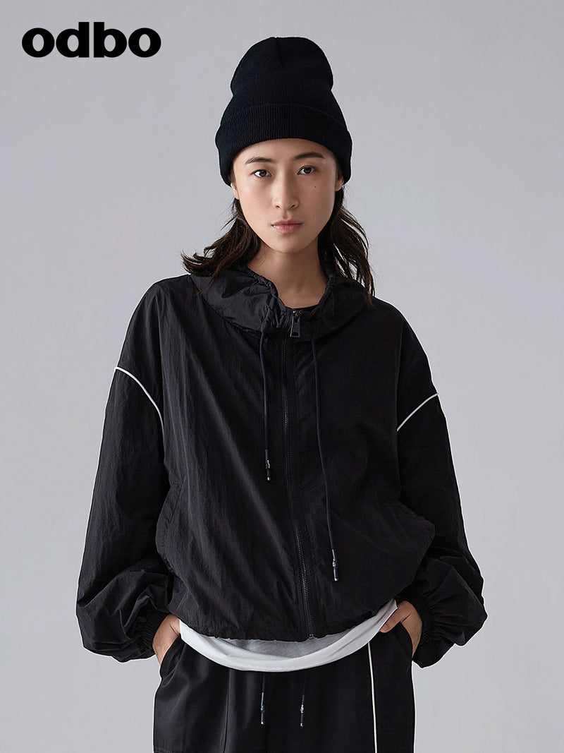 【商場同款】odbo/歐迪比歐春裝2022年新款運動短外套女防風上衣