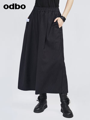 Odbo高腰垂感條紋闊腿褲女春夏季2022年新款百搭寬鬆顯瘦休閒褲