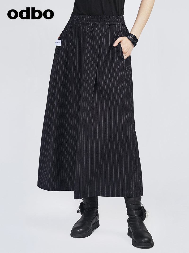 Odbo高腰垂感條紋闊腿褲女春夏季2022年新款百搭寬鬆顯瘦休閒褲