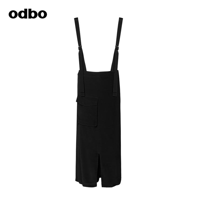 Odbo原創設計潮牌背帶褲女2022年秋冬新款寬鬆顯瘦開叉兩穿裙褲