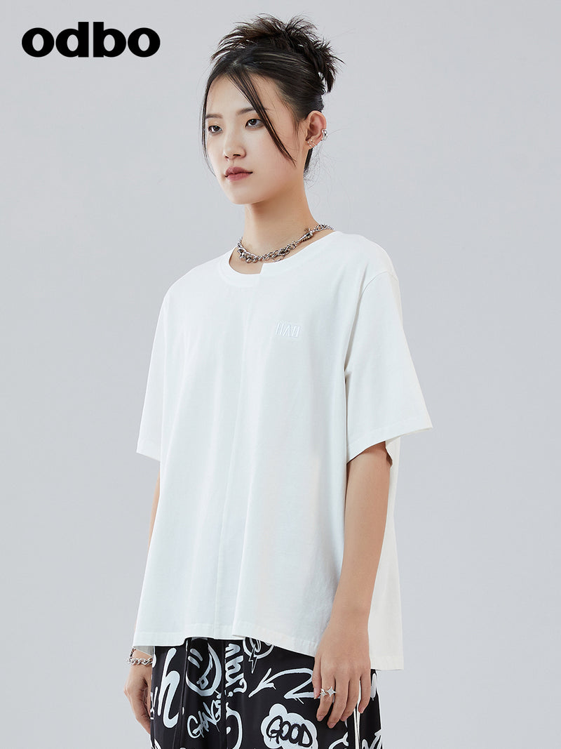 Odbo 寬鬆顯瘦白色短袖t恤女夏季2022年新款舒適百搭休閒氣質上衣