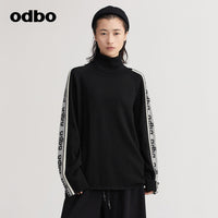 【商場同款】odbo/歐迪比歐提花高領針織衫女秋冬2022年新款毛衣