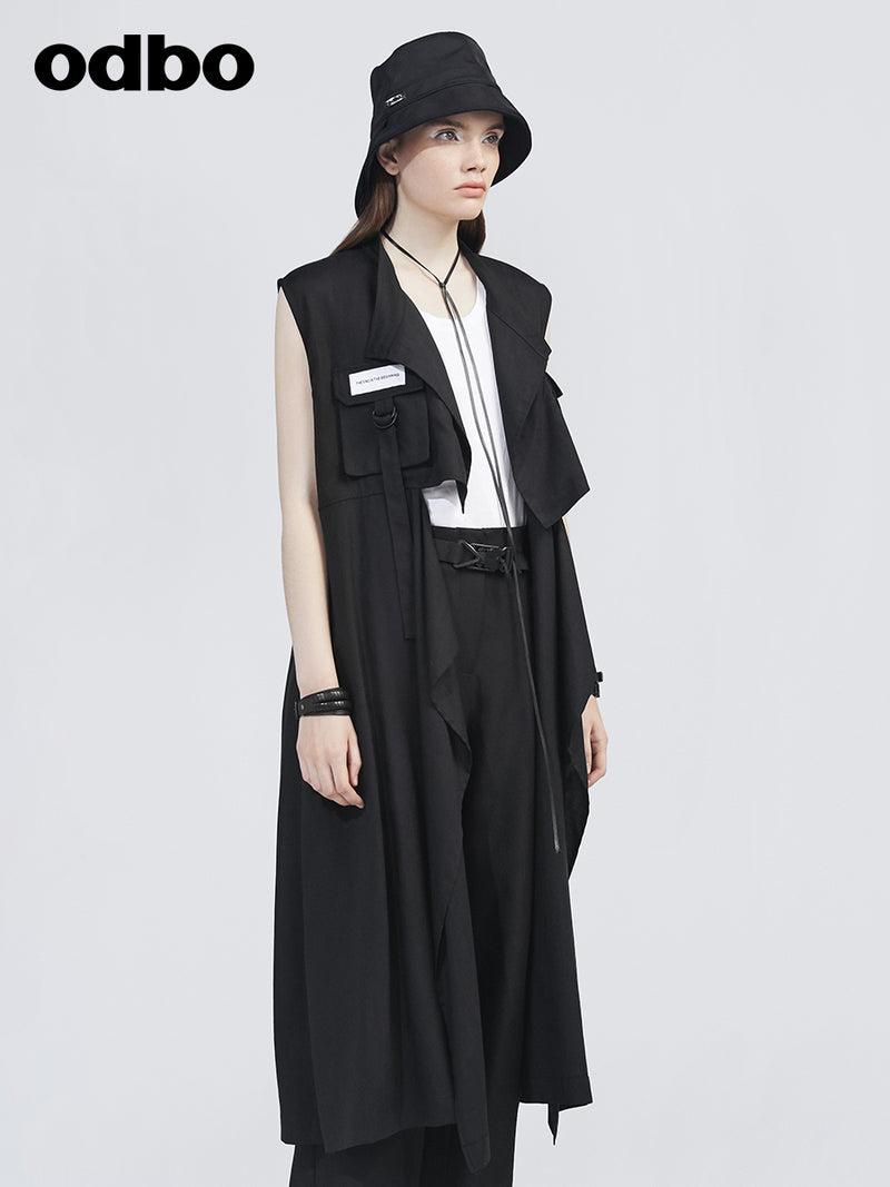 Odbo工裝風長款背心外套女春夏季2022年新款垂墜感氣質女神范潮