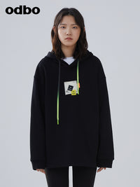 Odbo秋冬2022年新款情侶款休閒氣質白色連帽衛衣女設計感小眾上衣