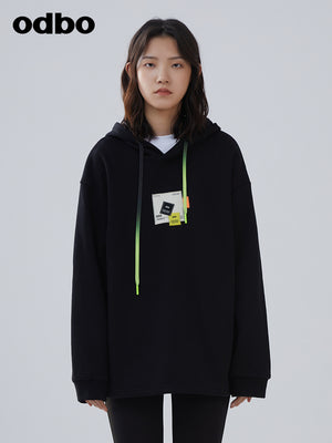 Odbo秋冬2022年新款情侶款休閒氣質白色連帽衛衣女設計感小眾上衣