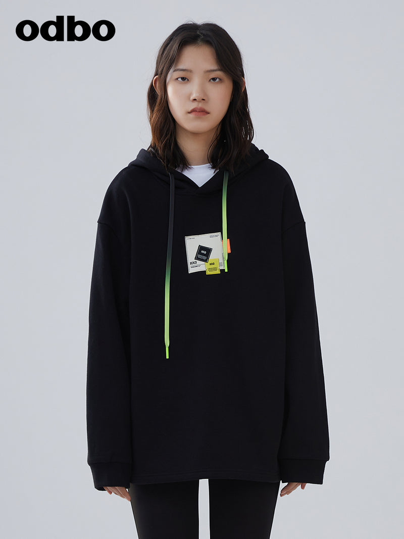 Odbo秋冬2022年新款情侶款休閒氣質白色連帽衛衣女設計感小眾上衣
