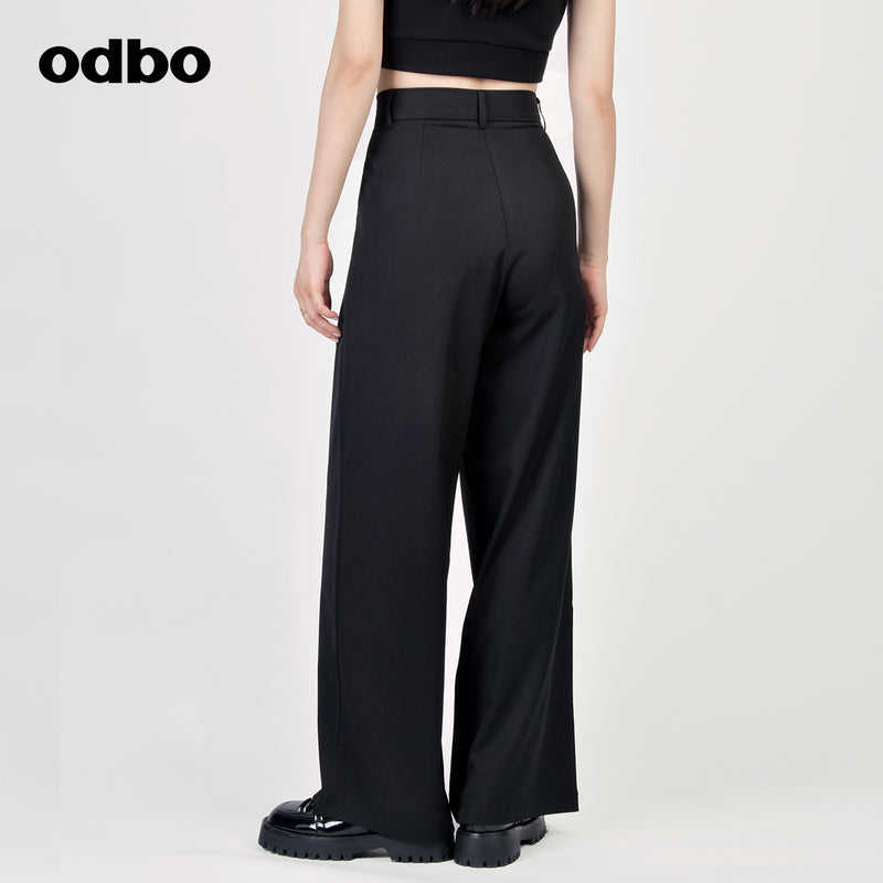 Odbo高腰垂感闊腿西褲女夏季薄款氣質黑色顯瘦顯高拖地休閒長褲