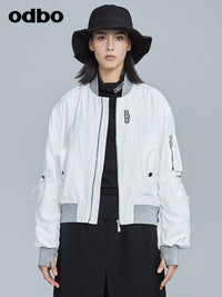 Odbo炸街潮流棒球服短外套女秋冬新款2022百搭寬鬆休閒飛行夾克