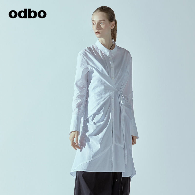 Odbo/歐迪比歐專櫃同款設計師品牌女長袖襯衫連衣裙