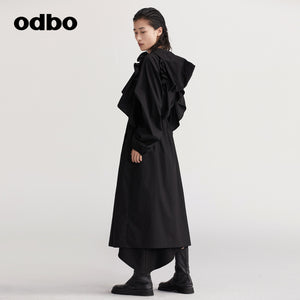 【商場同款】odbo/歐迪比歐派克服外套女秋冬2022新款中長款風衣