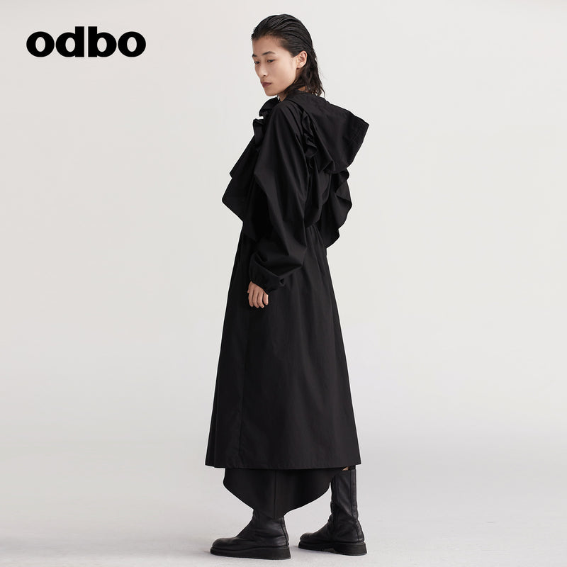 【商場同款】odbo/歐迪比歐派克服外套女秋冬2022新款中長款風衣