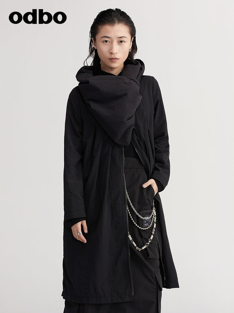 【商場同款】odbo/歐迪比歐春裝2022新款黑色連衣裙中長款直筒裙