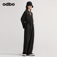 Odbo原創品牌時尚西裝領連體褲女秋冬2022年新款中長款寬鬆闊腿褲