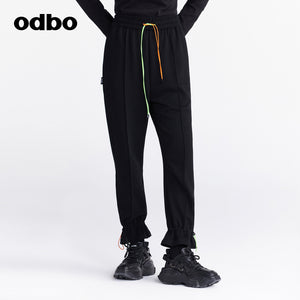 Odbo 時尚運動撞色系帶束腳休閒褲女夏季2022年新款百搭針織長褲
