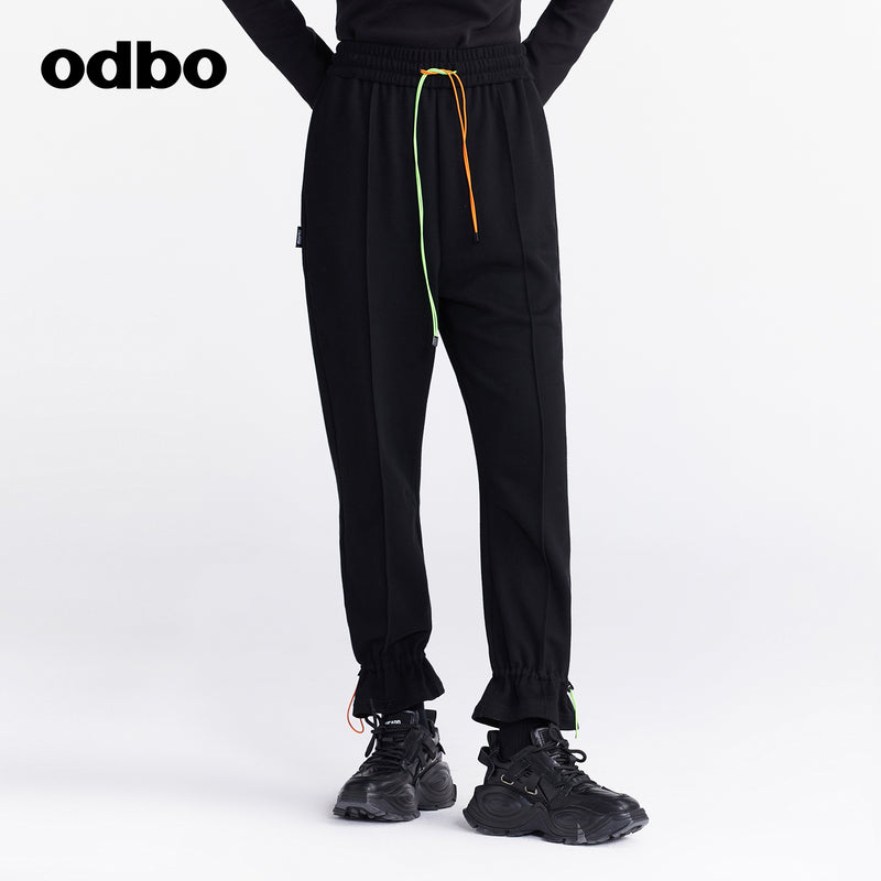 Odbo 時尚運動撞色系帶束腳休閒褲女夏季2022年新款百搭針織長褲