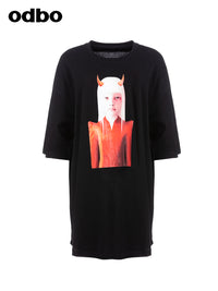 Heardbyodbo2022年夏季新款潮牌五分袖印花T恤女寬鬆中長休閒上衣