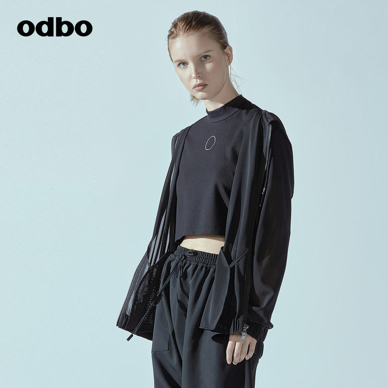 Odbo網紗連帽運動休閒外套女潮夏季薄款防紫外線透氣長袖防曬衫