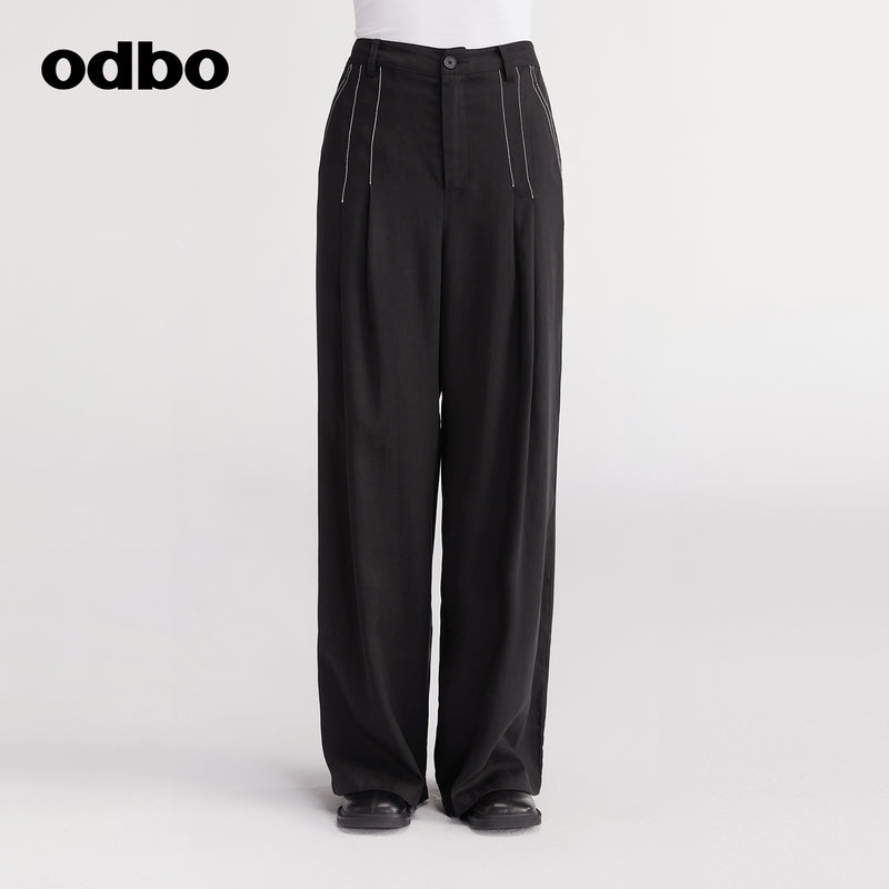 【商場同款】odbo/歐迪比歐秋冬2022新款垂感休閒褲女闊腿長褲