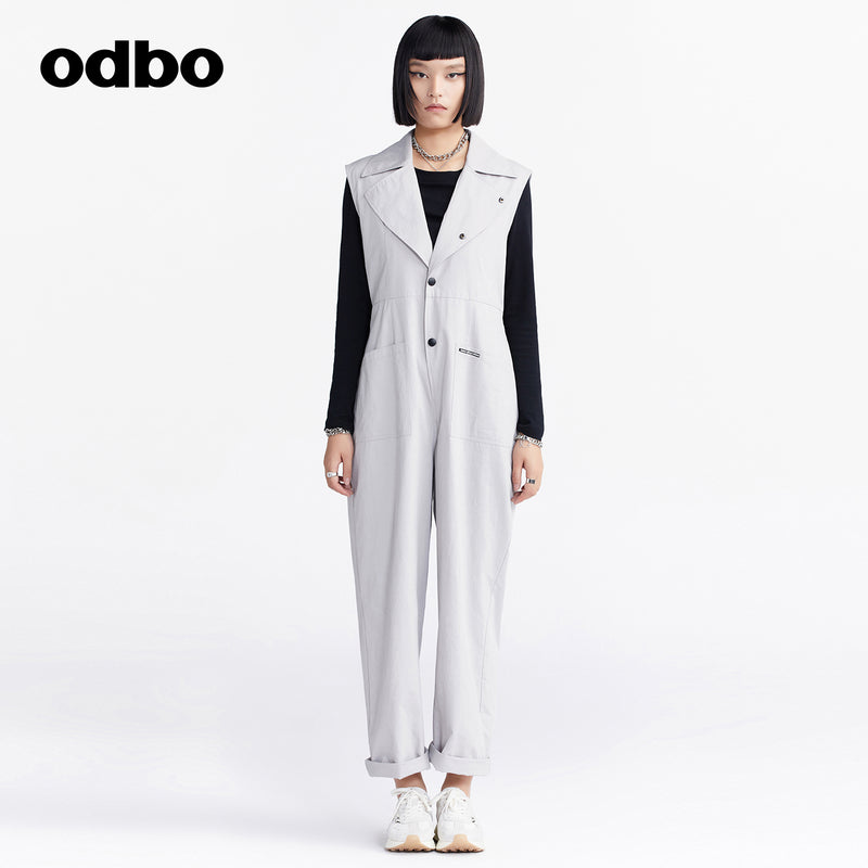 odbo原創品牌 工裝風 連體褲 長褲 灰色女