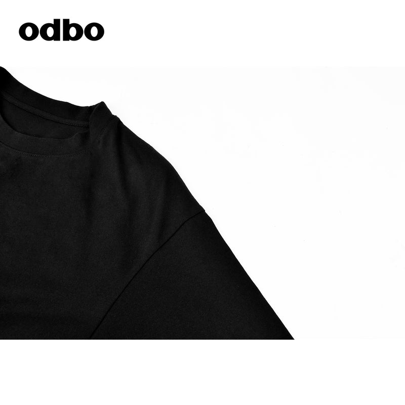 Odbo早秋2022年新款男裝休閒氣質黑色T恤男寬鬆百搭時尚純棉上衣