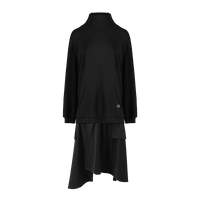 【商場同款】odbo/歐迪比歐春裝2022新款假兩件高領黑色連衣裙子