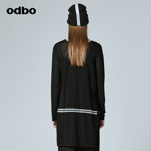 Odbo/歐迪比歐專櫃同款設計師品牌20夏女圓領中長款長袖針織上衣