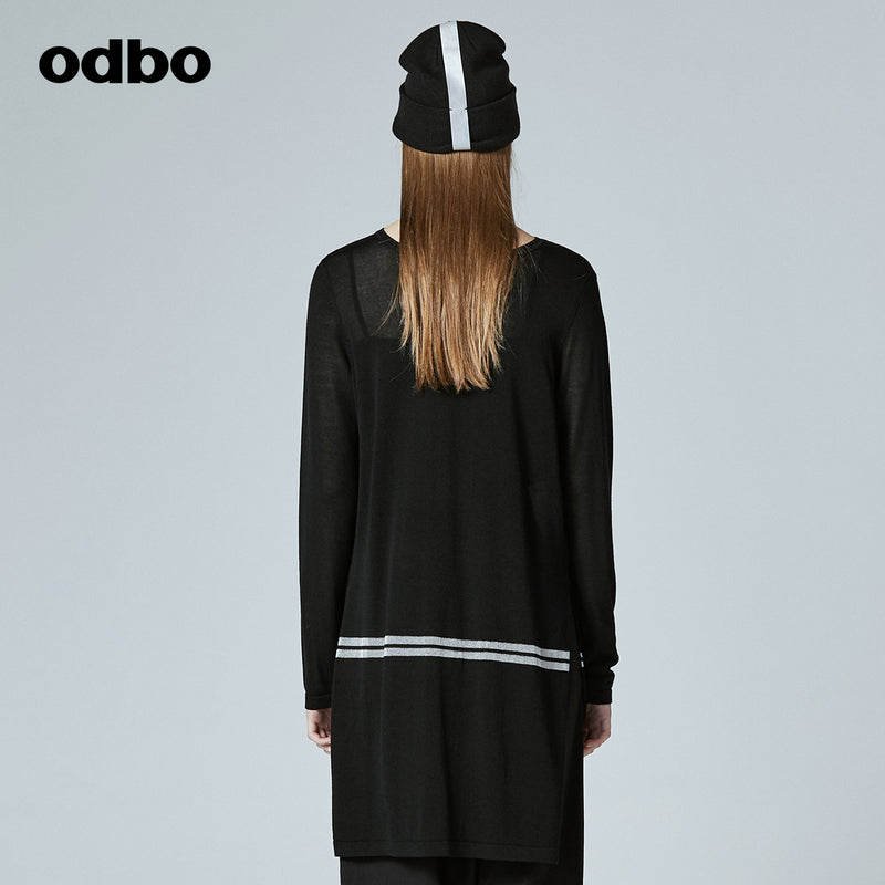 Odbo/歐迪比歐專櫃同款設計師品牌20夏女圓領中長款長袖針織上衣
