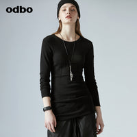 Odbo/歐迪比歐專櫃同款設計師品牌2022夏女圓領修身針織中長上衣