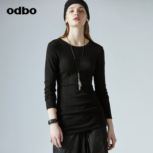 Odbo/歐迪比歐專櫃同款設計師品牌2022夏女圓領修身針織中長上衣