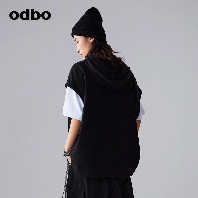 【商場同款】odbo/歐迪比歐春裝2022新款女潮流時尚連帽針織衛衣