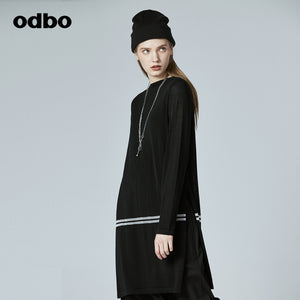 Odbo/歐迪比歐專櫃同款設計師品牌20夏女圓領中長款長袖針織上衣