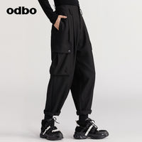 【商場同款】odbo/歐迪比歐秋冬2022新款工裝休閒褲女寬鬆束腳褲