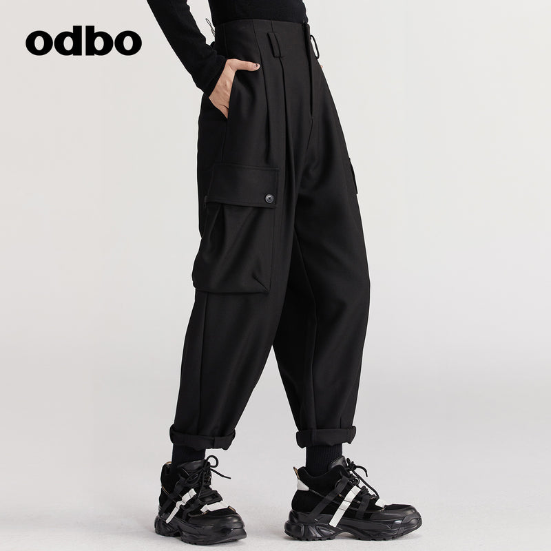 【商場同款】odbo/歐迪比歐秋冬2022新款工裝休閒褲女寬鬆束腳褲