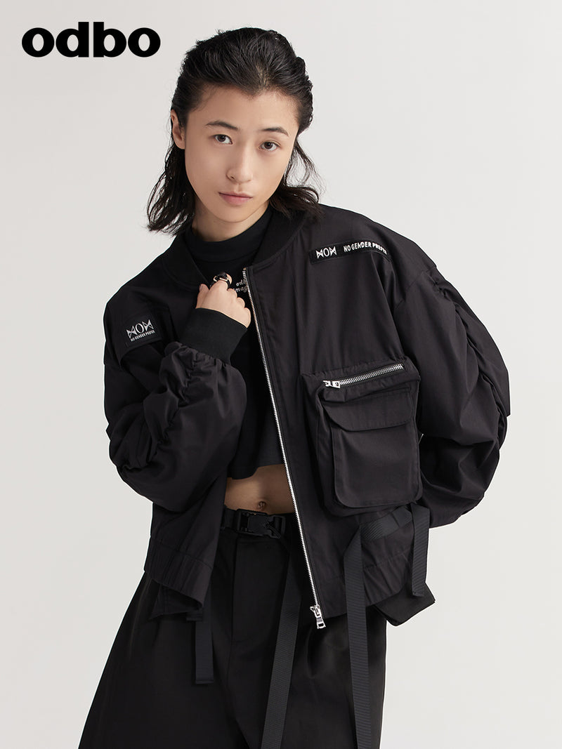 【商場同款】odbo/歐迪比歐2022新款時尚短外套女百搭棒球服夾克