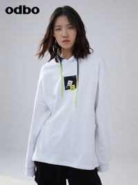Odbo秋冬2022年新款情侶款休閒氣質白色連帽衛衣女設計感小眾上衣